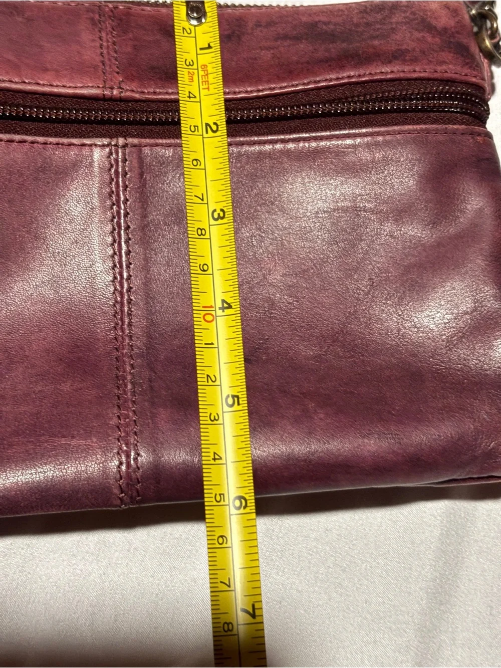 Burgundy Leather Crossbody Purse Small Multi Zip Shoulder Bag Tassel